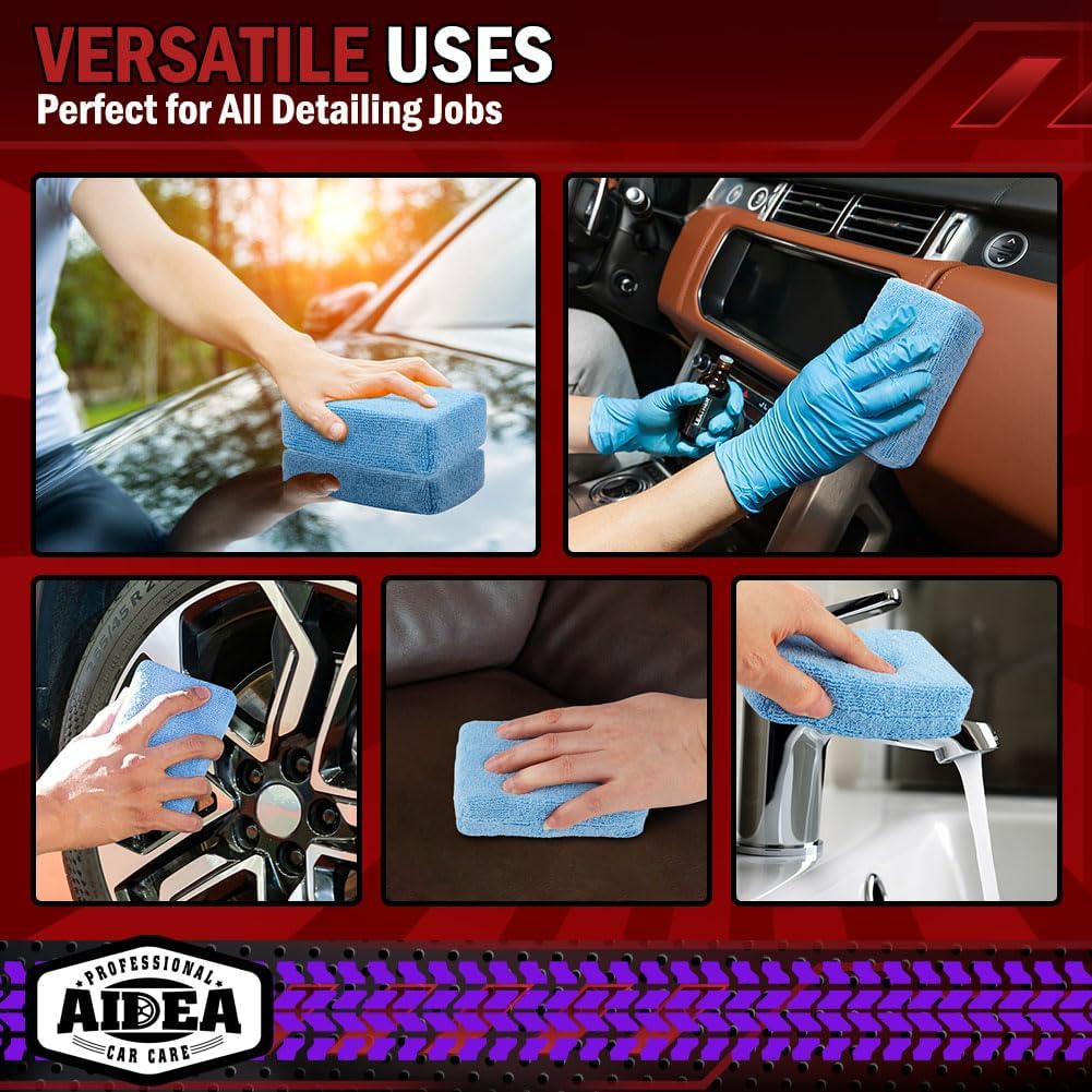 AIDEA Microfiber Applicator Pad-8Pack, Car Wash Sponge, Premium Microfiber Sponge And Cleaning Pads, Perfect For Effortless Wax, Sealant, And