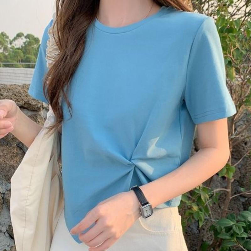 

GMXIA Женская модная повседневная футболка с коротким рукавом и круглым вырезом и топ XXL синий