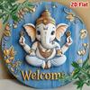 Vintage Ganesha Tin Art Wall Decor 2D Gold Design Hindu Home Office Welcome Sign Gift