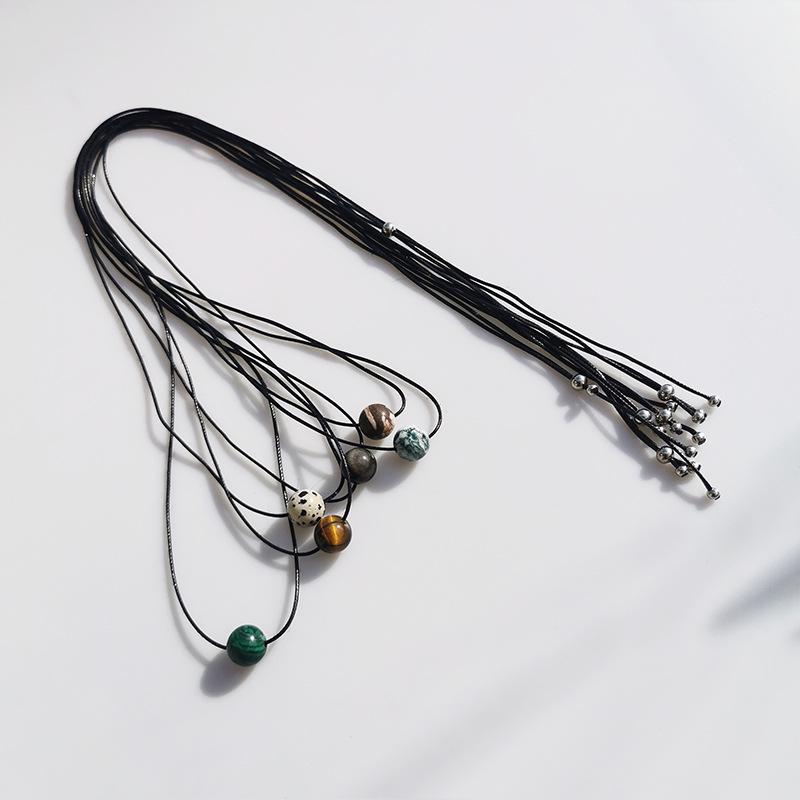 Unisex Retro Geometric Stone Pendant Necklace with Rotating Bead & Leather Cord – Versatile, High-End, Colorfast Design for Women & Men