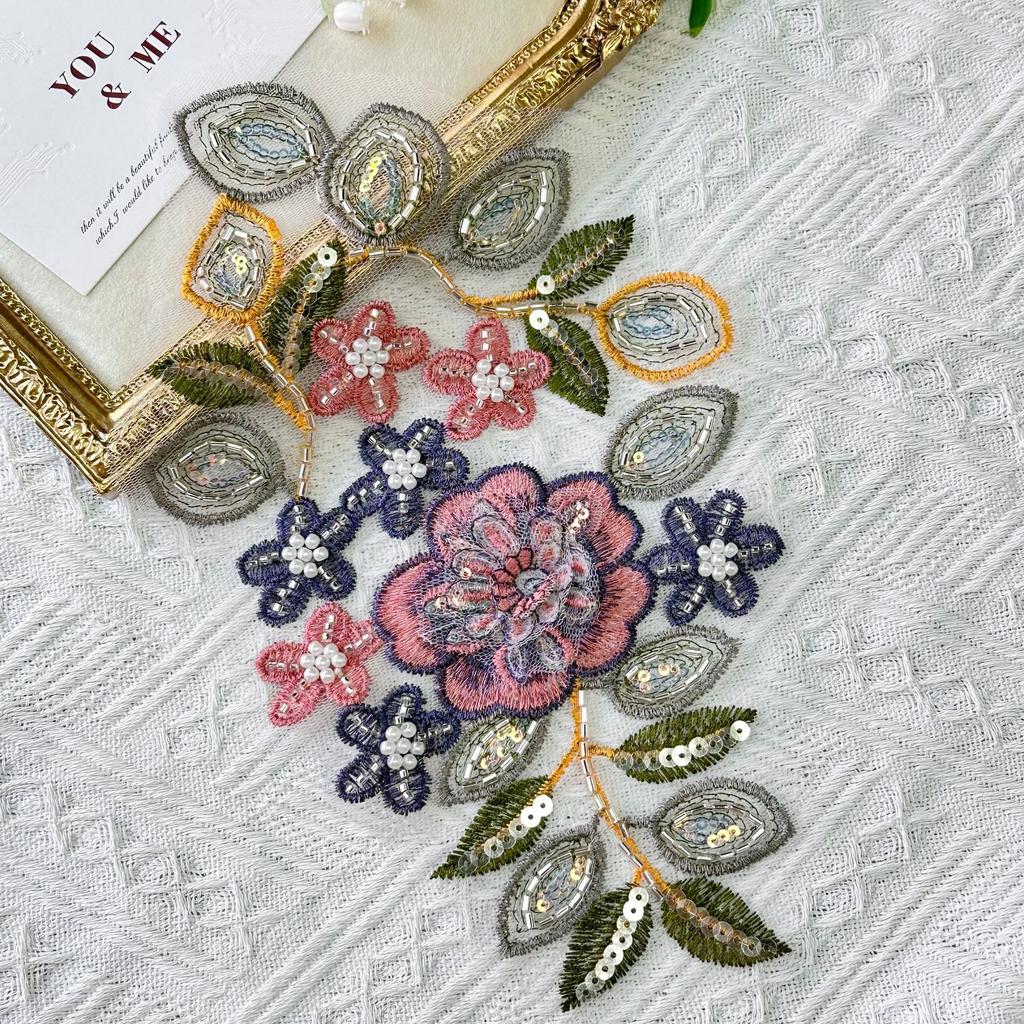 Exquisite Ethnic Style Colored Bead Sequins Embroidered Cloth Stickers Hanfu Cheongsam Horse Face Skirt Clothing Accessories Decorative Accessories