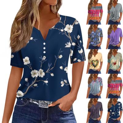 Dammode Casual Kortärmad Blommig Topp