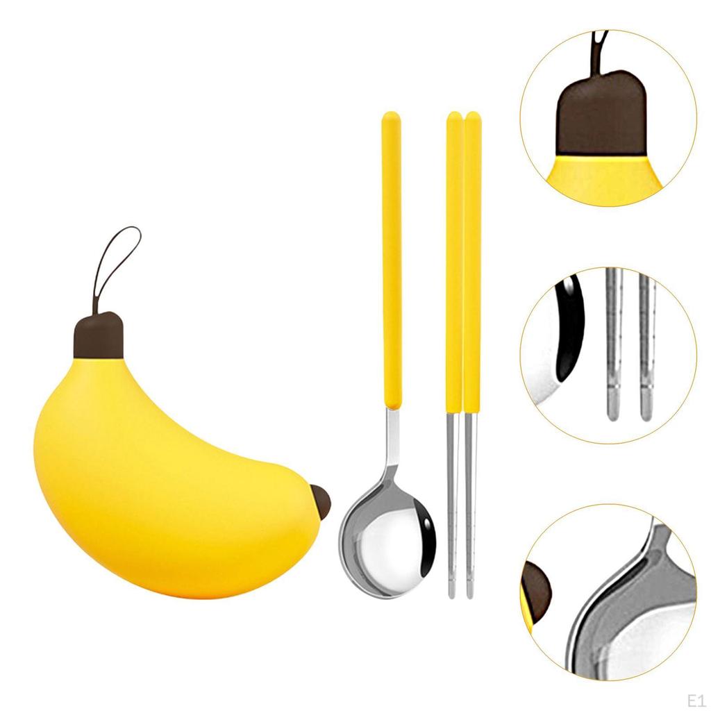 Kids Chopsticks and Spoon Tableware Reusable Flatware Set Travel Utensils with Case for Office