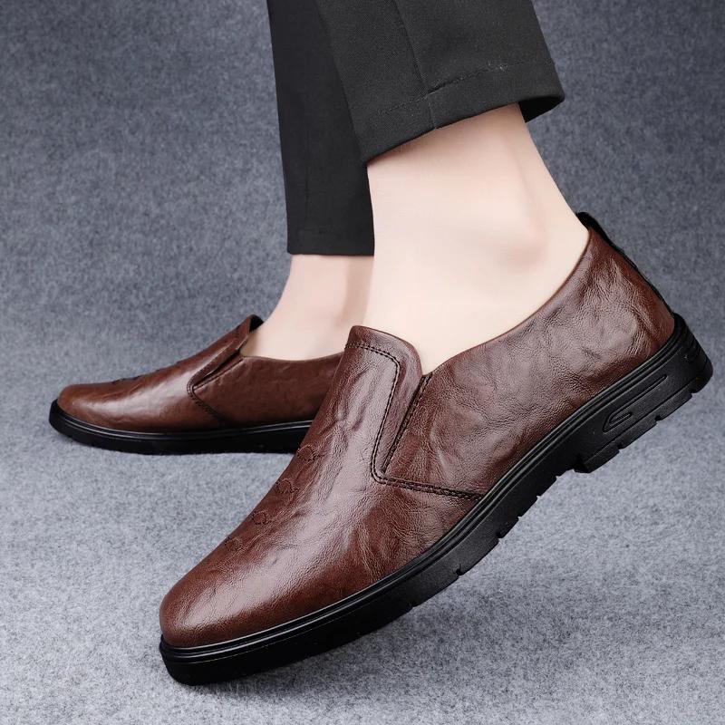 Spring New Business Dress Knurling Loafers Men Casual Leather Shoes Slip On Driving Flat Fashion Luxury Designer Brand Moccasins