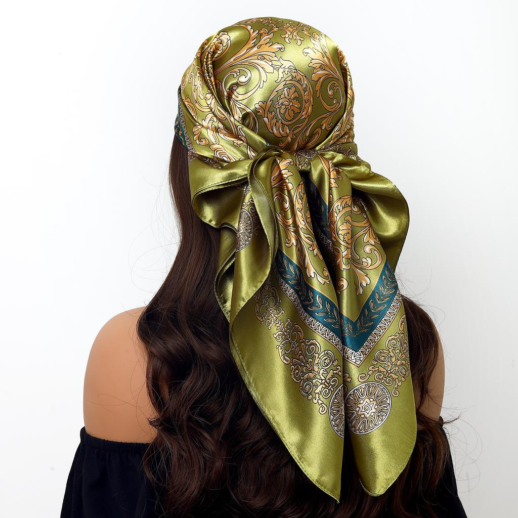 Fashion Square Silk Scarf Women Headband 90*90cm Print Neck Scarfs Office Hair Band Hand Kerchief Female Bandana Headwear