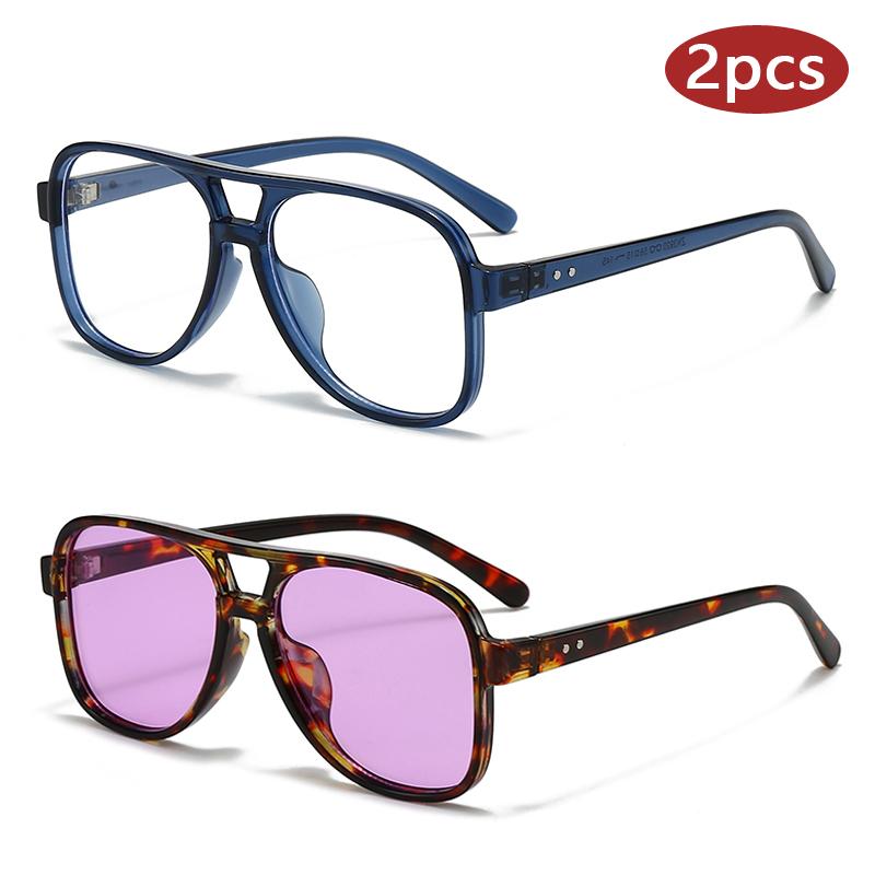2pcs Trendy Rectangle Sunglasses Women Fashion Candy Color Mirror Lens Designer Sun Glasses Female Eyewear Oculos De Sol
