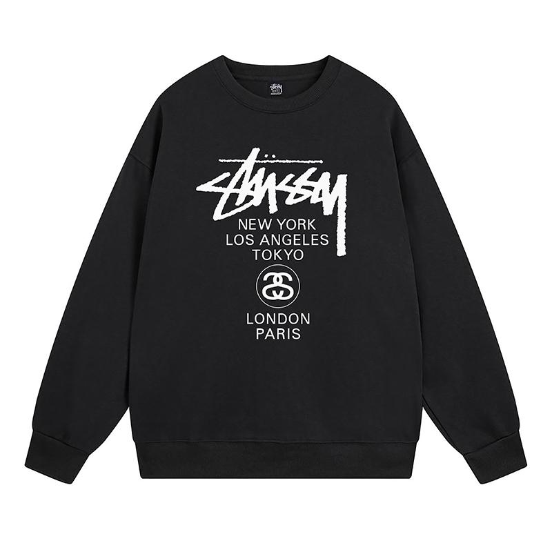 

Stussy 2023, осенне-зимний мужской и женский свитер свободного кроя с круглым вырезом и принтом Stussy World Tour