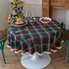 Christmas Tablecloth Vintage Striped Checkered Cotton Linen Dining Party Decor