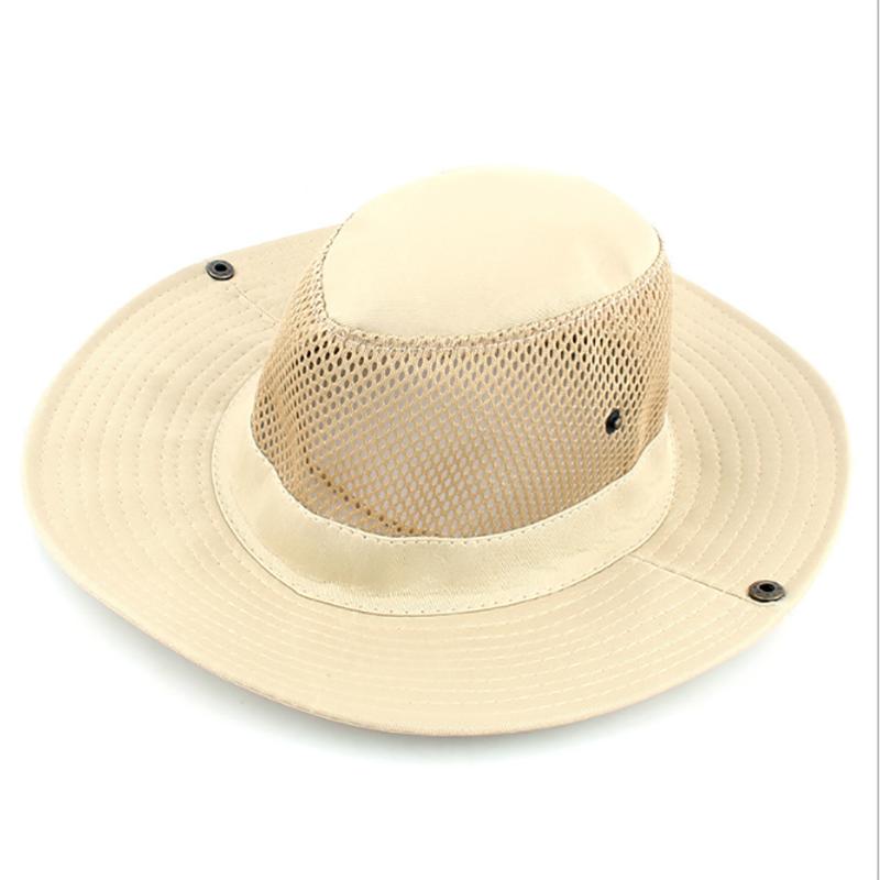 Men Breathable Outdoor Folding Adjustable Mesh Sun Protection Bucket Hat Beige