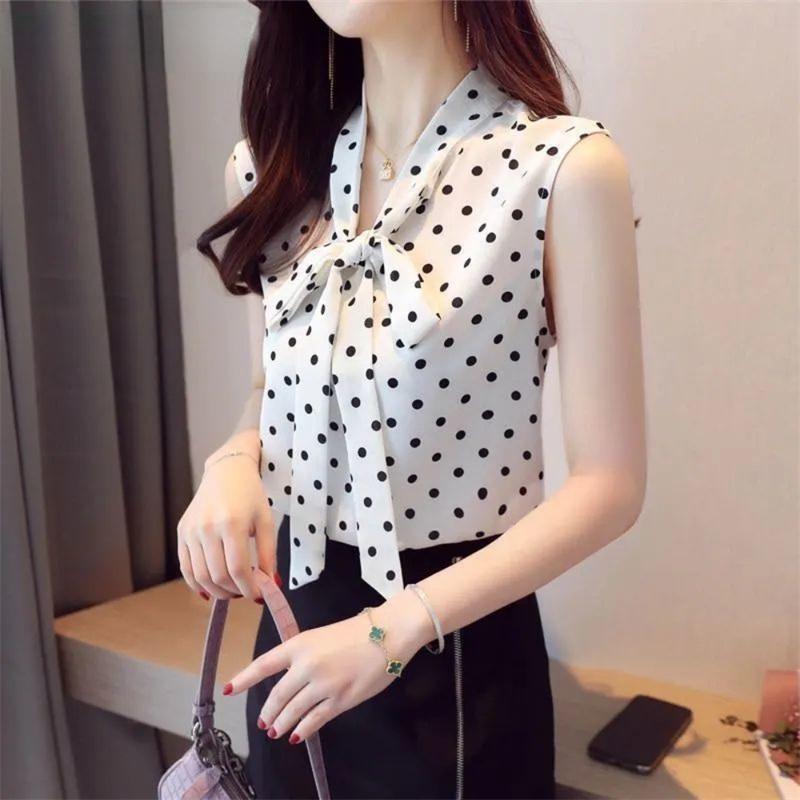 Dámské letní halenky móda nové ležérní dámské topy ženy 2022 tečkovaná košile halenka košilka femme blusas top bez rukávů