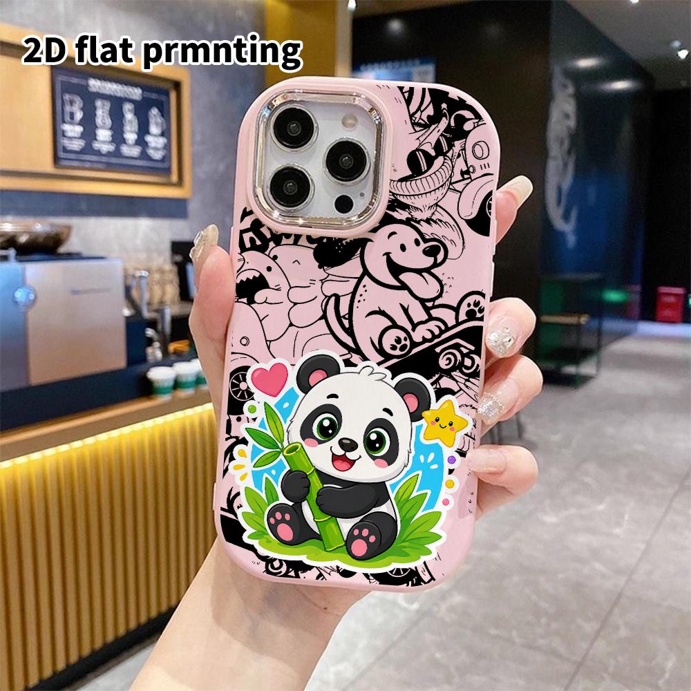 Phone Case: 2D flat design, fits iPhone 18, 17, 16, 15, 14, 13 Pro cases, cute soft panda hugging bamboo, perfect holiday gift for Christmas and Hallo