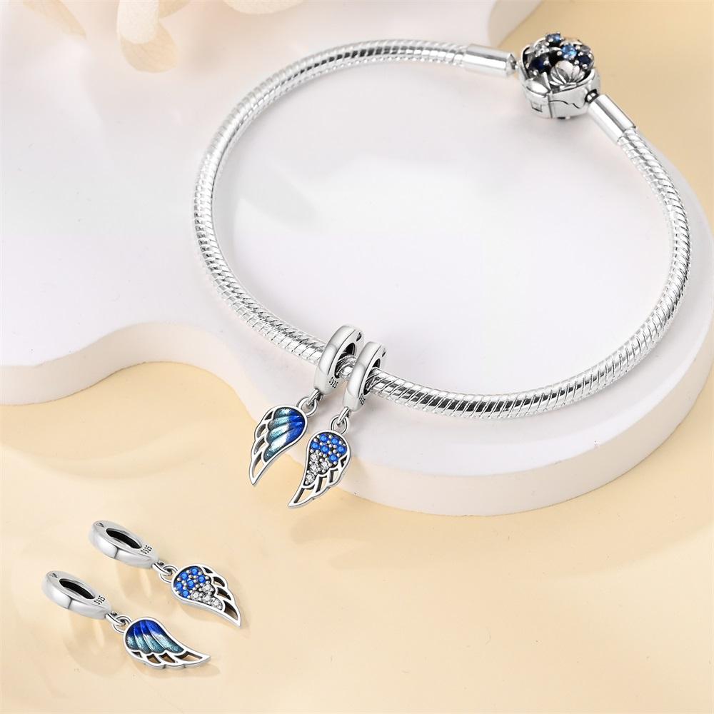 Authentic Original Copper Metal Charm Bead Components Luxury Blue Zircon Wing Pendant Bead Component Bead Components Compatible With Bracelet High