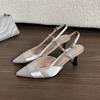 Sheepskin Version, Pointed Stiletto High Heels, Silver Satin Sandals, Versatile Femininity, Empty Bag Head Sandals, Female Summer