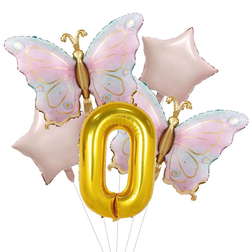 5pcs Newest Butterfly Birthday Balloon 32inch Number Set Gold Pink Foil Ball Baby Shower Helium Balloon Birthday Party Decor