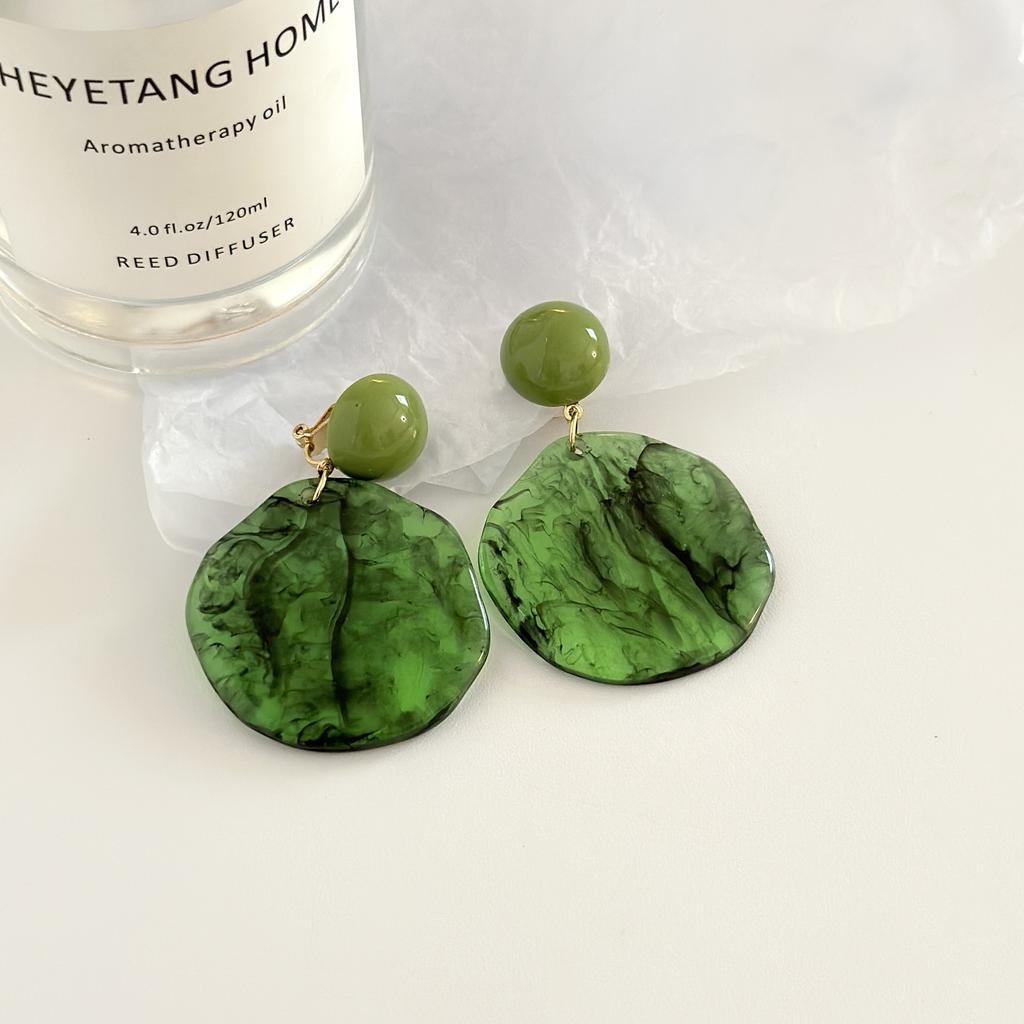 Blue Glazed Geometric Round Clip On Earrings No Piercing Needed Simple Contrast Texture Stylish Fashion Jewelry
