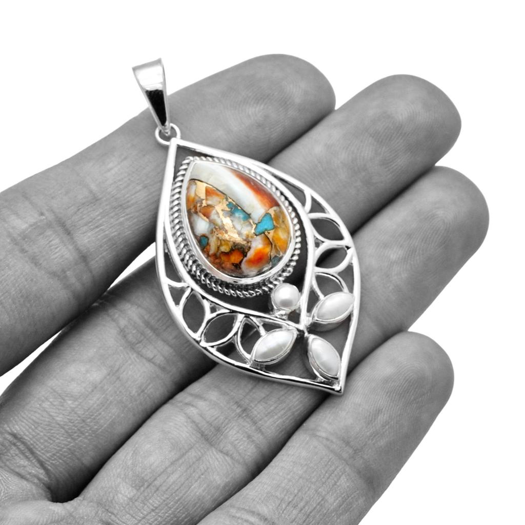 Oyster turquoise & Pearl Pendant 925 sterling silver jewelry for women gift for her