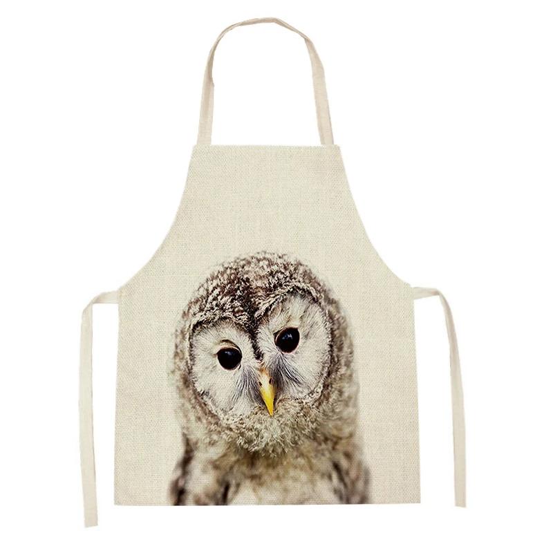 Cartoon Rabbit Deer Bear Print Kitchen Apron Women Men Sleeveless Linen Cooking Apron Home Cleaning Pinafore Baking Accessories