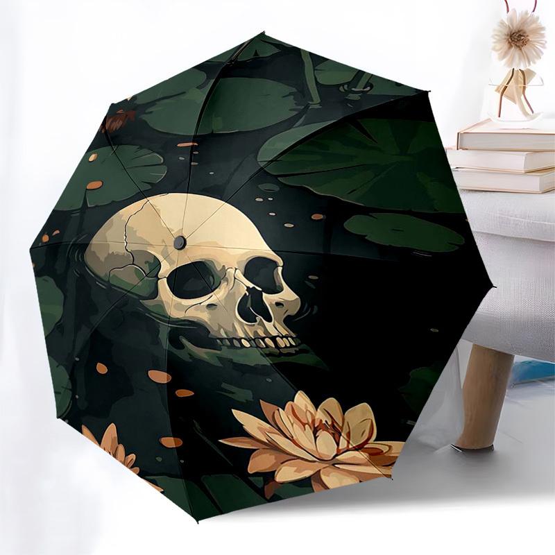 

1pc Lotus Flower Skull Pond Outdoor Umbrella, Automatic Opening/Closing Umbrella with Foldable Design, Iron Frame for Festival Gifts, Travel, Daily Us