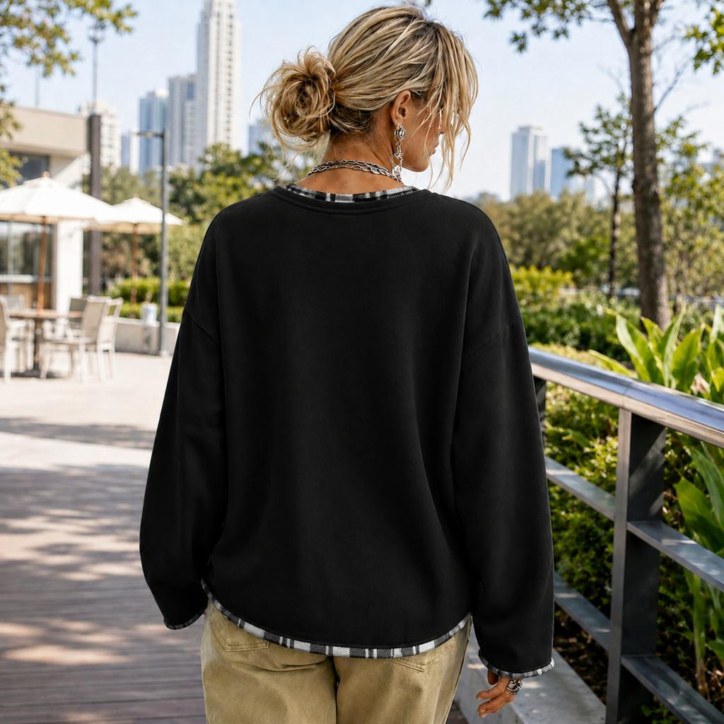 Damenmode Lässiges lockeres Langarm-Sweatshirt Pullover für den Alltag