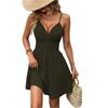 Mini-robe d'été décontractée pour femme, sans manches, à fines bretelles spaghetti, col en V, taille froncée et ourlet fluide