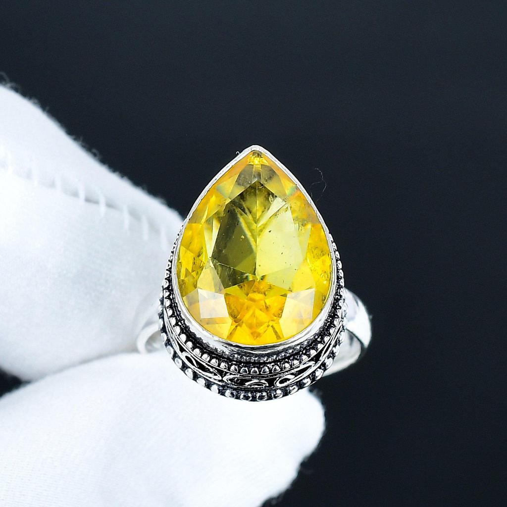 Citrine Gemstone Ring, 925 Sterling Silver Jewelry, Handmade Ring, Citrine Statement Silver Ring, Birthday Gifts For Mother Day
