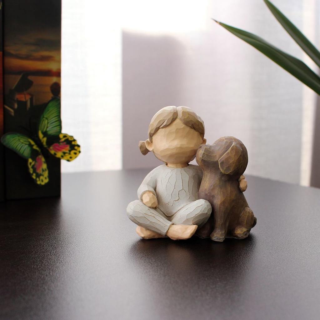 Kreativ Änglaflicka och Hund Resin Figurin – Heminredning Skulptur Ornament