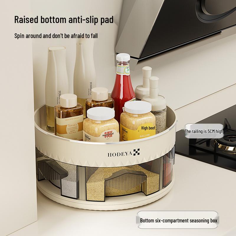 Dönen Mutfak Baharatlık & Baharat Düzenleyici - Şişeler ve Kavanozlar için Çok Fonksiyonlu Köşe Depolama