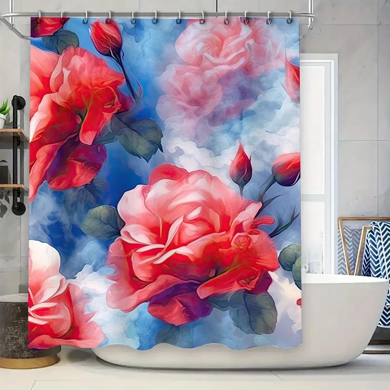 

Colorful Flower Pattern Shower Curtain Bathroom Decor Waterproof Fabric Home Decoration Window Coverings W60H190(CM)-1 Pcs