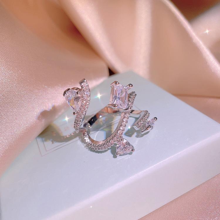 Creative Small Fresh Slightly Inlaid Plant Flower Ring Engagement Ring Woman