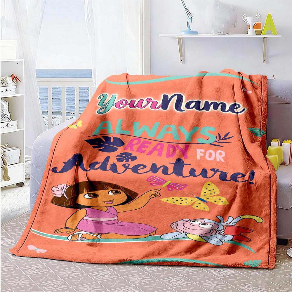 Dora Explorer Customize Text Blanket Multi-purpose Personalized Blanket Ultra-Soft Suitable for Couch Living Room Bedding Home Decor for All Occasions