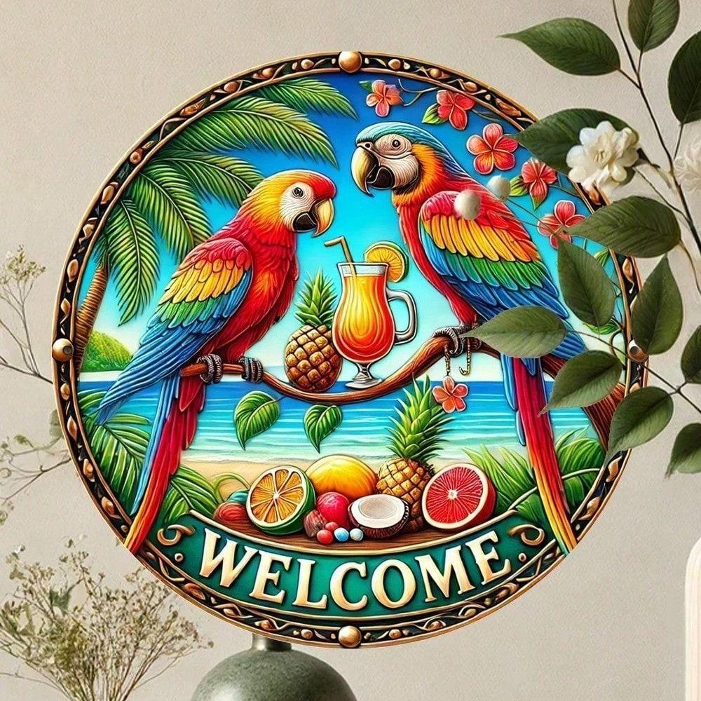 Tin Sign Parrot Beach Retro Metal Poster Wall Art Home Decor