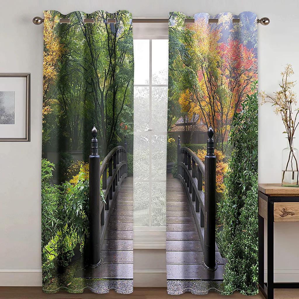 

Осенний лесной пейзаж, серия Deluxe, украшение для гостиной, спальни, солнцезащитная занавеска, 2 шт., крючок-пробойник 50W130H(CM)X2PCS&HooK