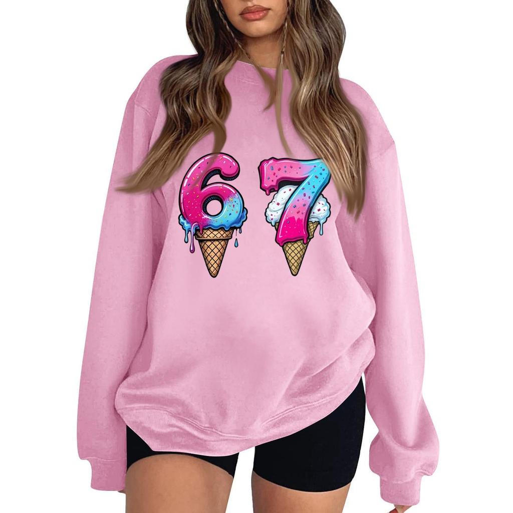 Sudadera de Mujer Casual de Moda de Manga Larga con Cuello Redondo y Estampado