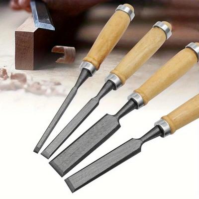 1 jeu comprenant 4 pièces 8/12/16/20mm Ciseau à bois confortable à manche en hêtre avec manches en bois - Outils de sculpture sur bois ergonomiques DIY