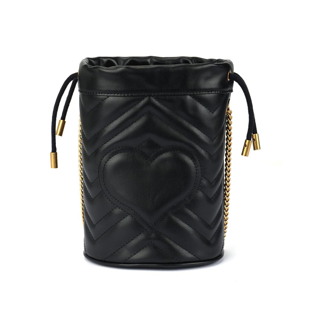 GUCCI GG Marmont Quilted Leather Bucket Bags Chain Crossbody Bag, Shoulder Bag Mini Women's Black 575163-DTDRT-1000