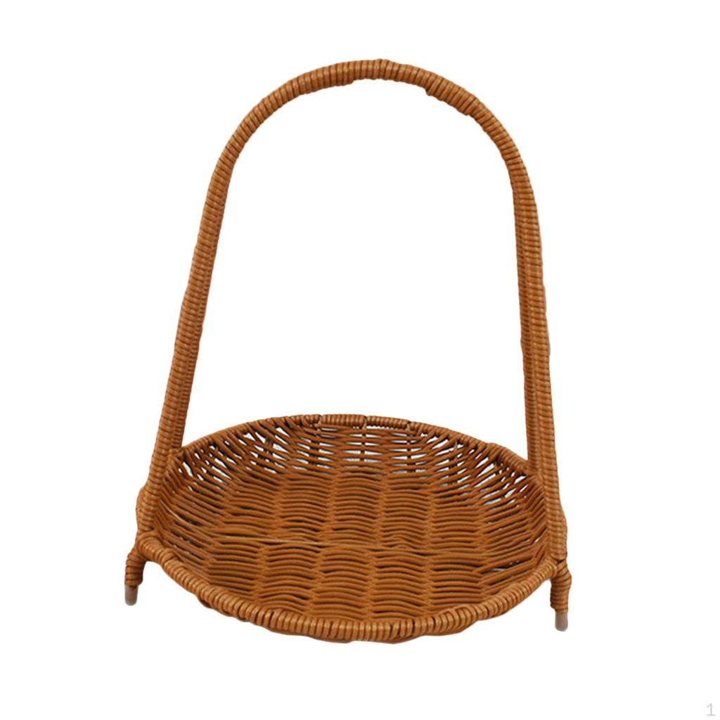 Circular Food Serving Basket Storage Rack Imitation Rattan Lightweight for Kitchen Counter Portable