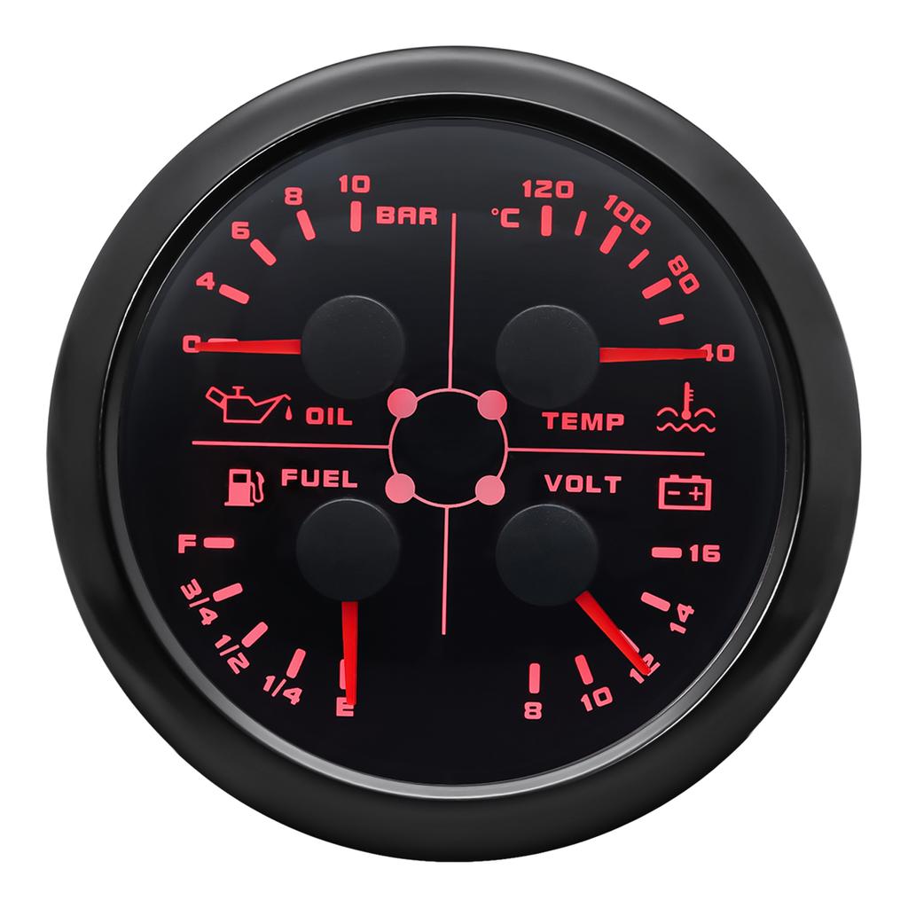 85mm Oil Pressure/water Temperature/fuel/voltmeter 4 In 1 Multifunction Gauge 0-10bar Oil Pressure or Water Temperature Sensor