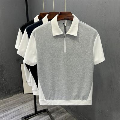 Leichter Reifer Stil Sommer Herrenmode Halb-Reißverschluss Poloshirt Kurzärmlig Leicht Weit Lässig Farbblockiert Halbarm T-Shirt Trendig