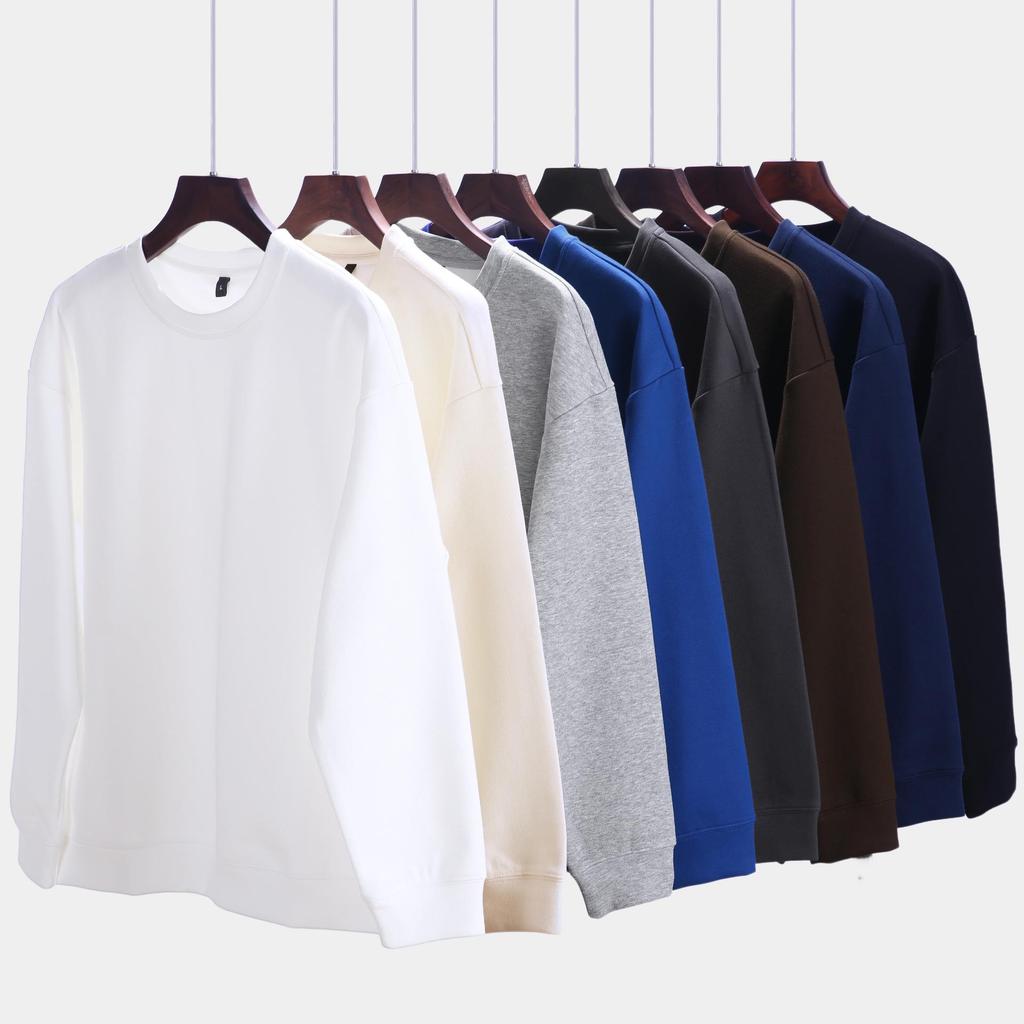 Trendy Heavyweight Drop Shoulder Cotton Pullover Women's Loose Long Sleeve Solid Sweatshirt