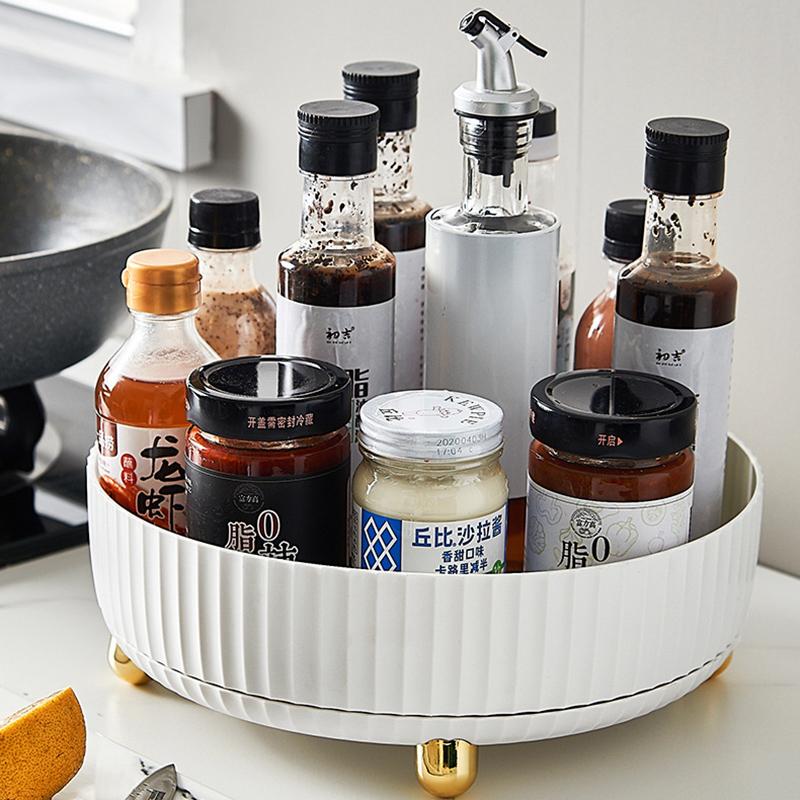 1pcs 360° Rotatable Storage Tray Spice Rack Cosmetics Multifunctional Countertop Storage Rack Kitchen Bathroom Supplies белый