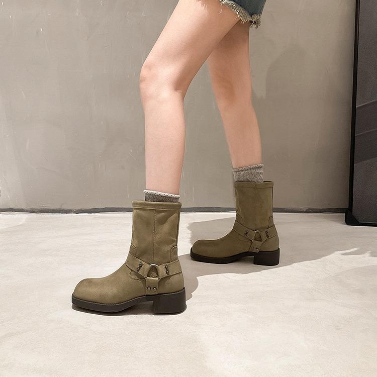 Fashion Vintage Suede Leather Round Toe Ankle Boots Women Classic Designs Heel Chelsea Boots Simple Comfortable Fashion Cowboy Boots