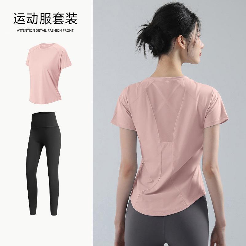 Yogazug, Damen Frühling locker und atmungsaktiv T-Shirt, lockerer und schnelltrocknender Fitnessanzug, dünner Lauf-Schweißanzug