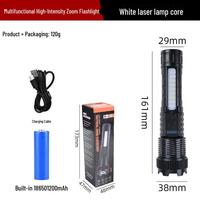 Temu 115B Multi-Function Rechargeable Flashlight: Strong Light, Zoomable, with Digital Display for Outdoor Patrol and Night Fishing Emergencies.
