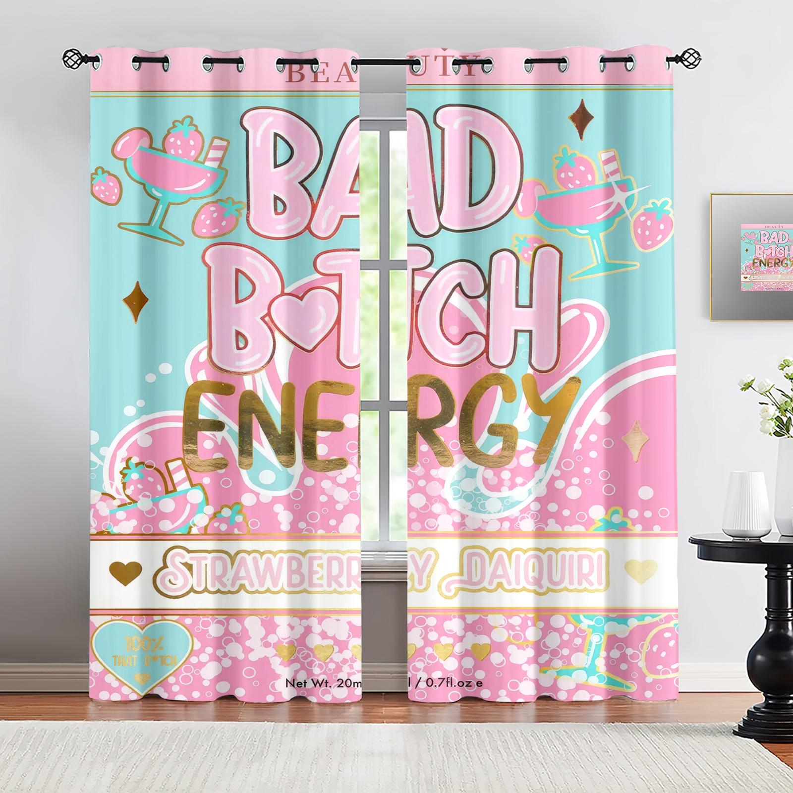 

Штора с принтом Bad Bitch Energy Полиэстер Анимированная Модный Принт Подходит для Спальни Комнаты Девочек Декор Шторы Затеняющие Сделаны Из Декор Окна W100*H70(CM)-Hooks&2PCS