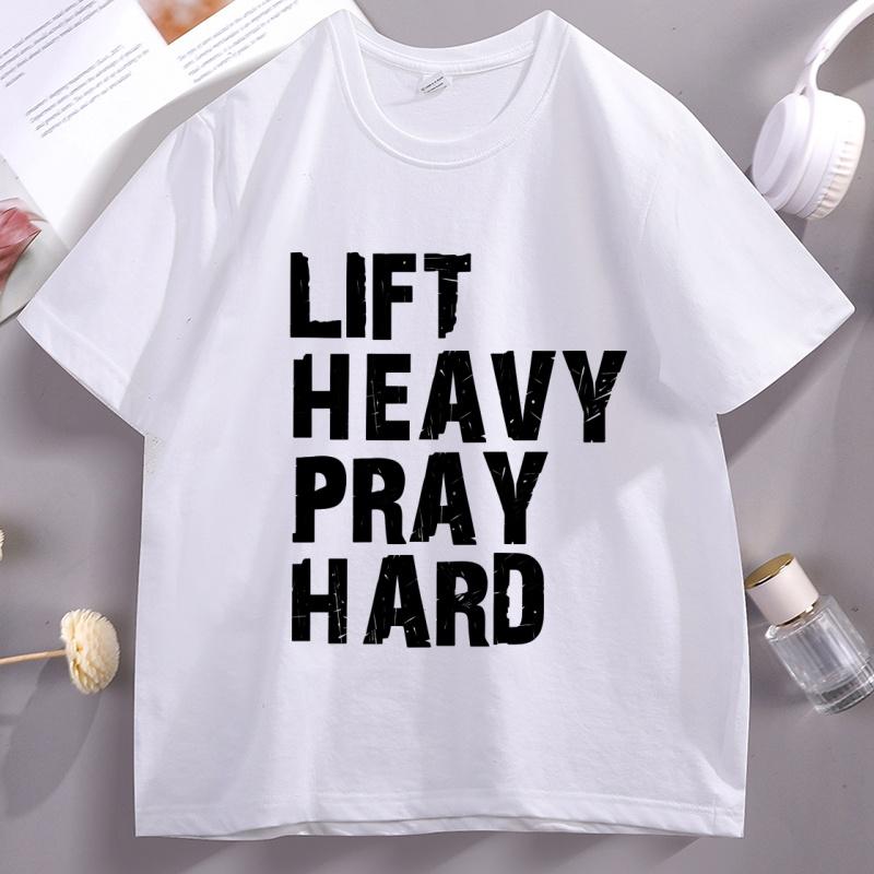 

Lift Heavy Pray Hard T-Shirt Christian Themed Tshirt for Women Unisex Trendy Christ Gym Buddy T-shirts Casual Round Neck Clothes 4XL