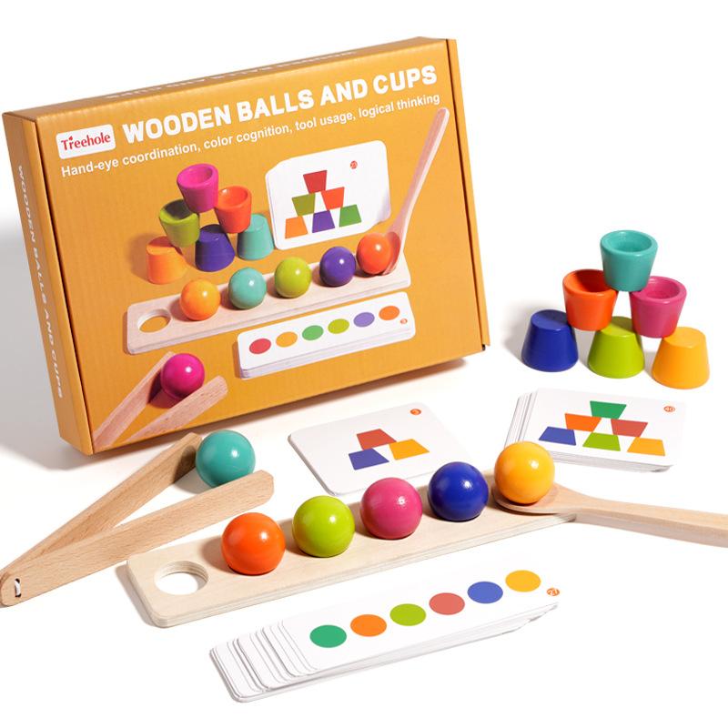 

Wooden Montessori Educational Toys for Kids Color Matching Ball Stacking Cups Game Cognition Preschool Learning Teaching Aids