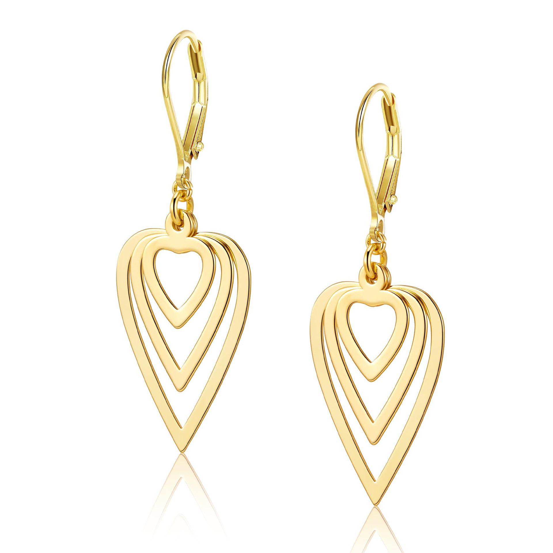 Gold-Plated Heart Pendant Design Earrings - Fashionable and Simple Brass