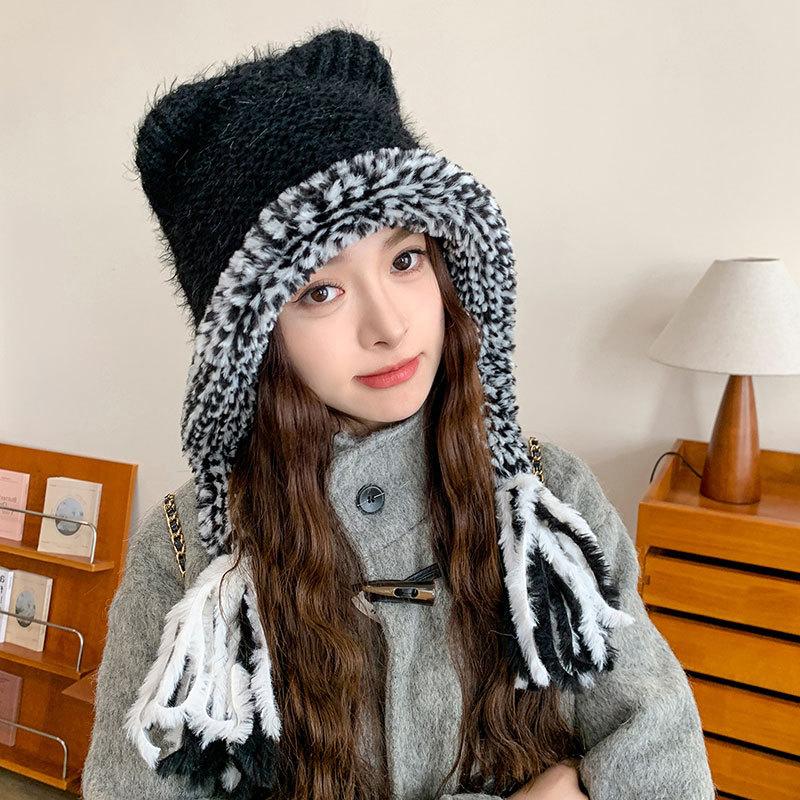 New Winter Windproof Warm Cute Bear Ear Knit Hat With Soft Ear Protection