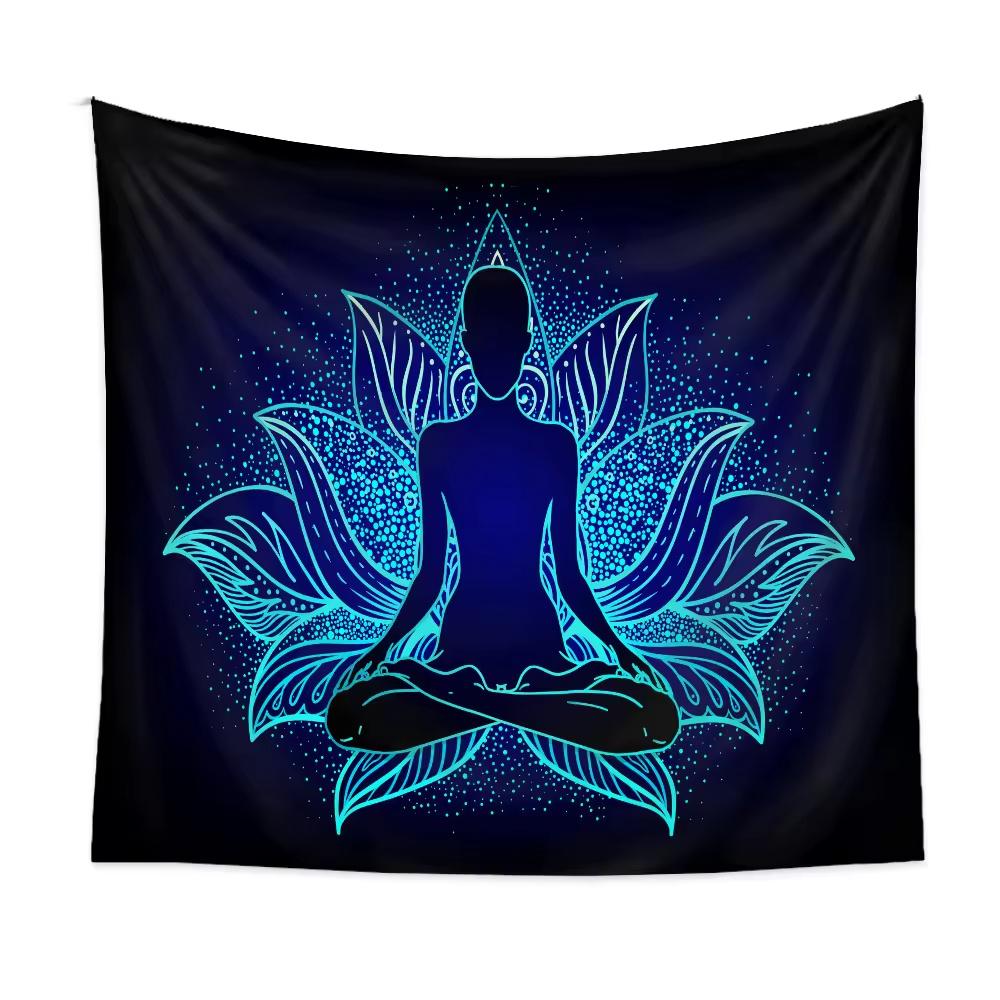 Zen Lotus Design Indian Buddha Statue Meditation Chakra Tapestry Mandala Bohemian Wall Hanging Tapestries Aesthetic Decoration