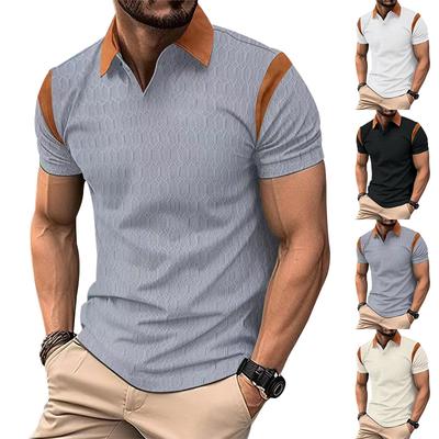 Sommer Slim Fit Poloshirt Herren Waffel Jacquard Farblich passendes Revers Herren Kurzarm